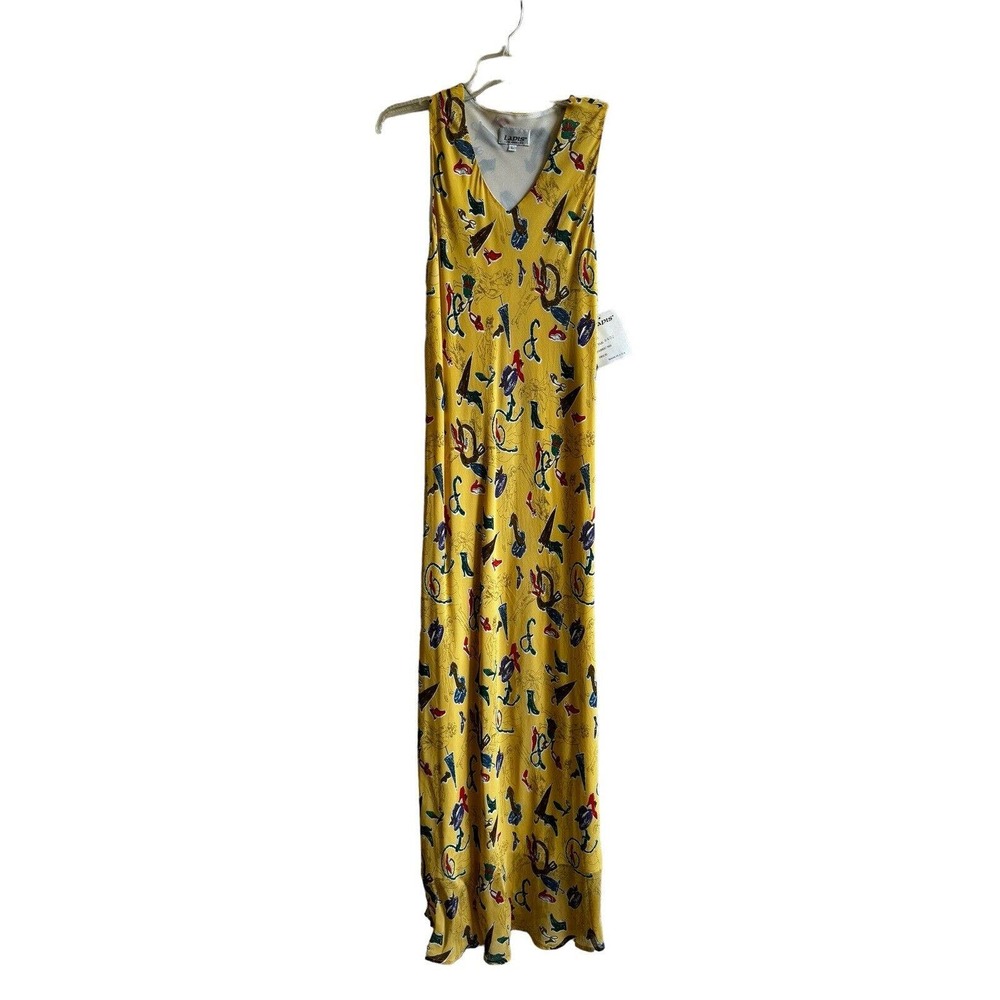 Vtg Y2k‎ LAPIS Yellow Shopping Print Sleeveless Summer Dress Women’s Size L USA